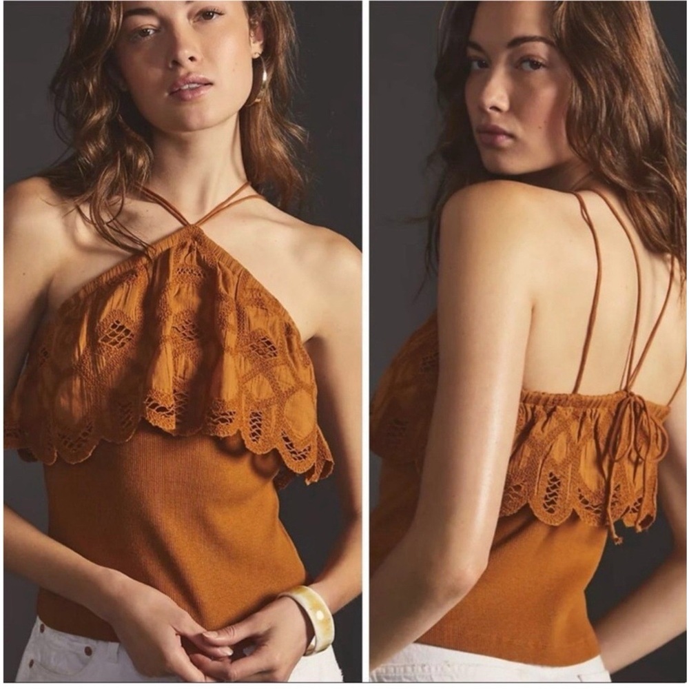 Anthropologie Rust Lace Halter Top